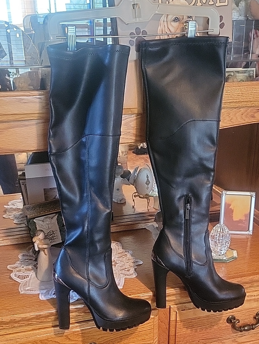 Guess Black Over-the-Knee High Heel Platform Boots - Picture 3 of 6